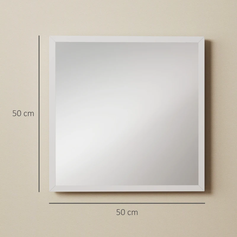 HOMCOM Specchio da Parete Rettangolare con Ganci, Specchio a Muro in Vetro e MDF, 50x50 cm, Bianco