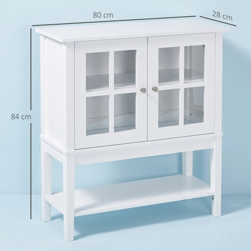 HOMCOM Aparador de Cozinha Moderno com 2 Portas em Vidro Temperado Prateleira Ajustável 80x28x84 cm Branco