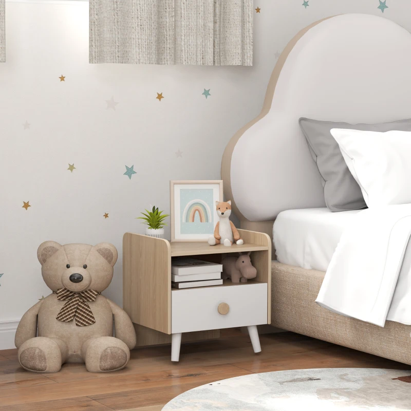 AIYAPLAY Table de chevet enfant table de nuit enfant avec tiroir et niche, petite table d'appoint en bois pour chambre d'enfant