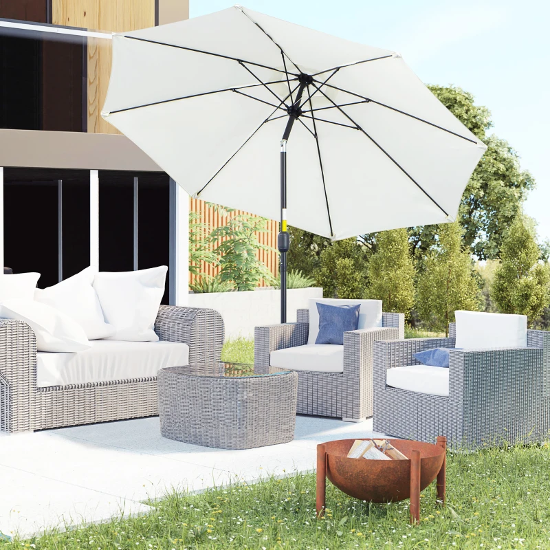 Outsunny Parasol de jardin Parasol droit inclinable aluminium fibre de verre polyester diamètre 2,65 m coloris crème