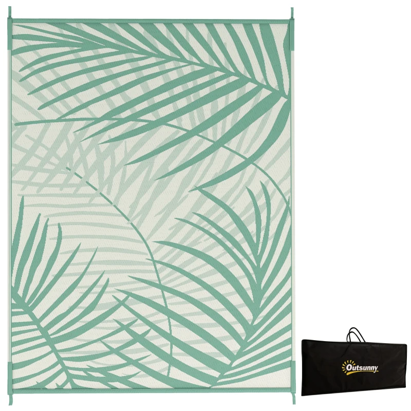 Outsunny Tapis de jardin extérieur réversible 365L x 274l cm imperméable motif feuillage avec sac de transport, vert crème