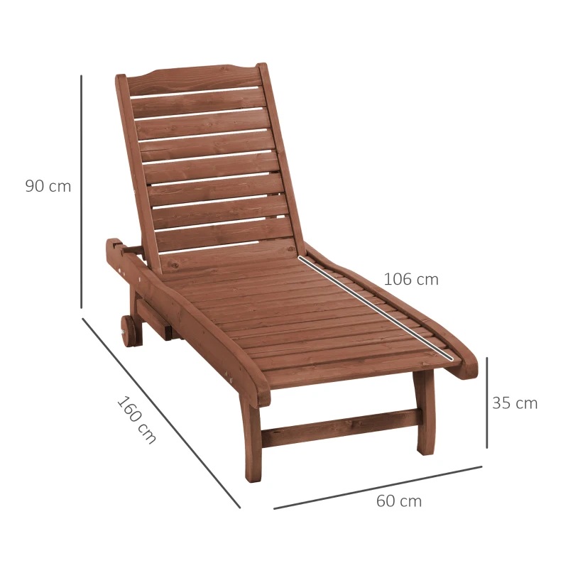 Outsunny Bain de Soleil transat Style Colonial Dossier réglable 3 Positions roulettes Tablette Support Bois Sapin