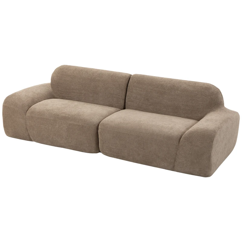 HOMCOM Sofá 3 Lugares em Chenille 244 cm, Sofá de Sala Moderno, Assento e Apoios de Braços Largos, Molas Ensacadas, Castanho Claro