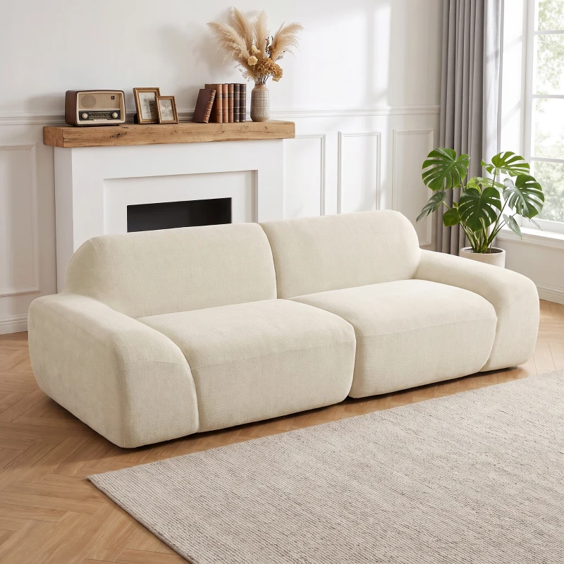 HOMCOM Canapea 3 locuri din chenille 244 cm, canapea modernă pentru living, șezut și brațare late, arcuri individuale (pocket), crem