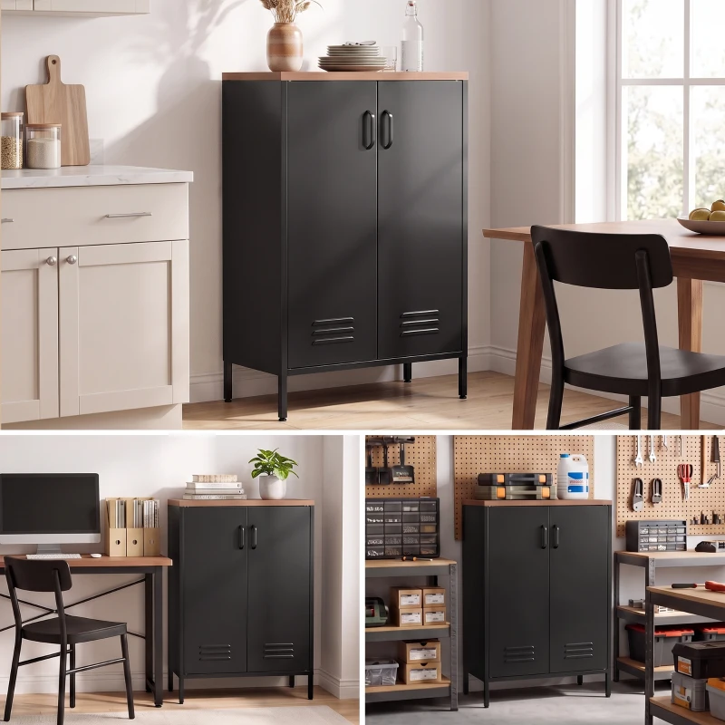 HOMCOM Aparador de Metal con 2 Puertas y Estante Regulable, para Salón/Estudio, Negro