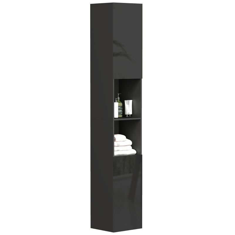 kleankin Bad-Hochschrank mit 2 Schränken und verstellbaren Einlegeböden + 2 Nischen 30 x 30 x 181,5 cm schwarz