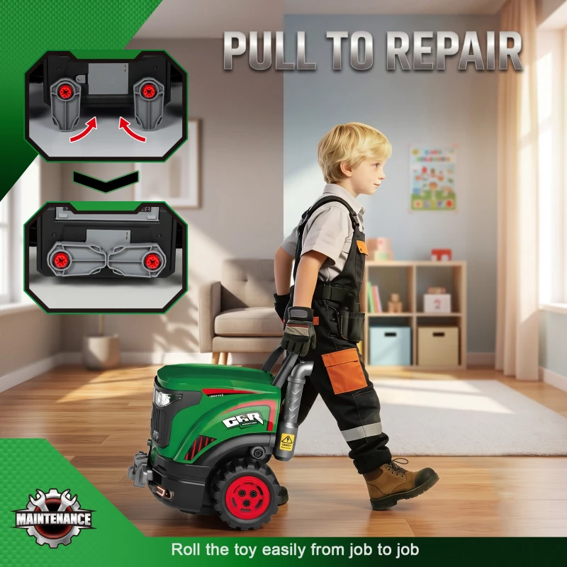 AIYAPLAY Jouet Moteur de Camion pour Enfants, Camion Mécano, Volant avec Effet de Brume, Sonores et Lumineux pour 3-6 Ans, Vert