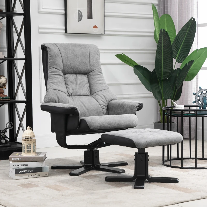 HOMCOM Fauteuil relax inclinable 135° pivotant 360° avec repose-pieds revêtement microfibre gris