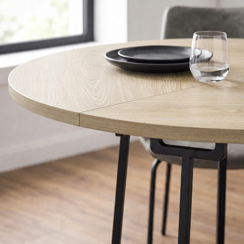 HOMCOM Table à Manger Ronde pour 4 à 6 Personnes, Ø 120 x 75 cm, Table de Cuisine avec Piétement Conique en Métal, Bois Naturel