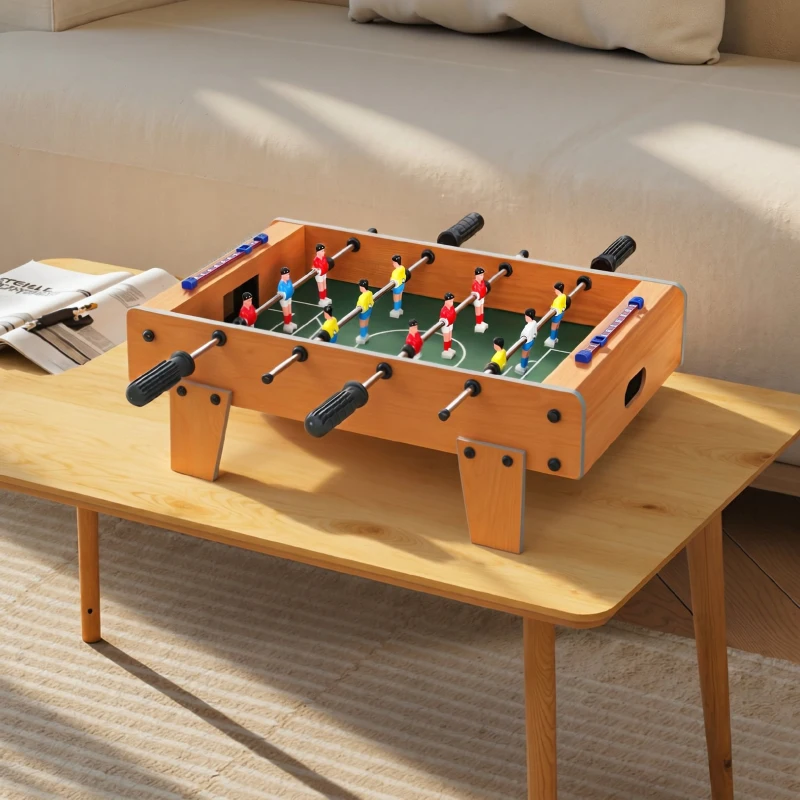 SPORTNOW Mini Babyfoot Jeu de Table Baby-Foot Panneaux de Score et 2 Balles 50,6x50,5x18cm Finition Bois Naturel