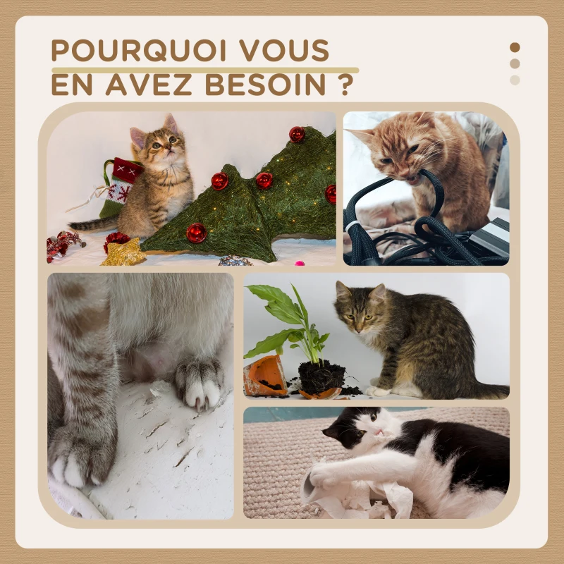 PawHut Griffoir pour chat poteau griffoir chat en sisal et peluche, boule suspendue base stable 41 x 41 x 81 cm gris et crème