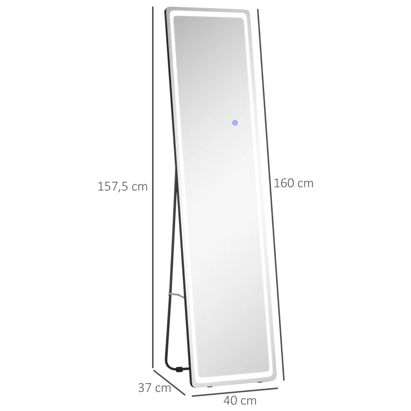 HOMCOM Miroir sur pied ou mural intensité et couleur réglable avec télécommande 40 x 37 x 157,5H cm argenté