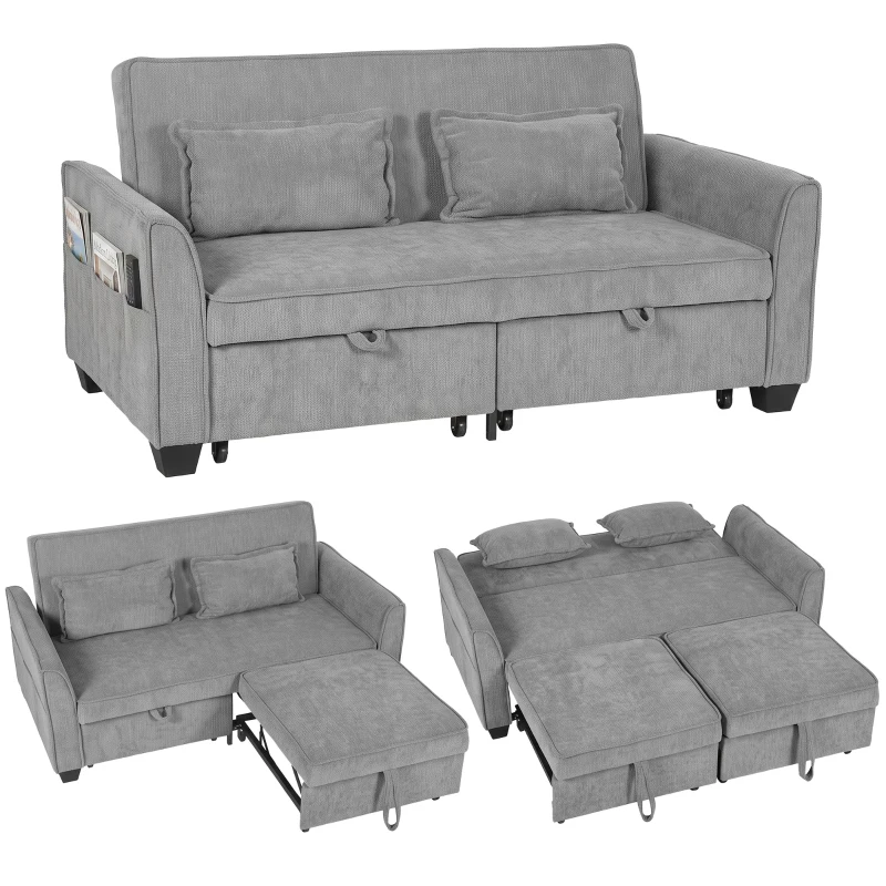 HOMCOM Canapé-lit 2 places, canapé convertible 4-en-1 en L avec dossier réglable et poches latérales, Gris