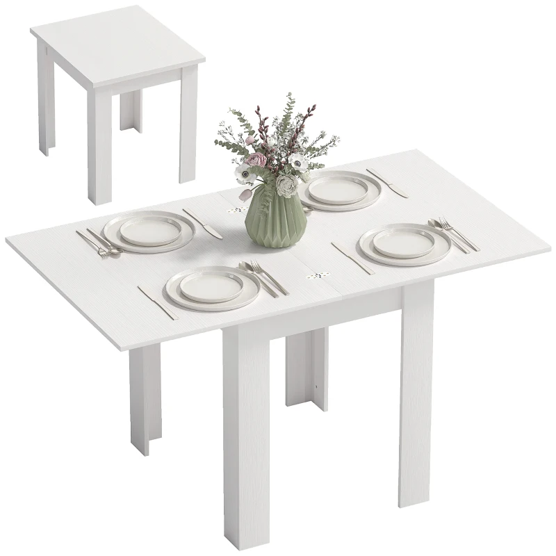 HOMCOM Ausziehbarer Esstisch für 4-6 Personen aus Holz und Stahl, 140x80x77.5 cm, Weiß Holzoptik