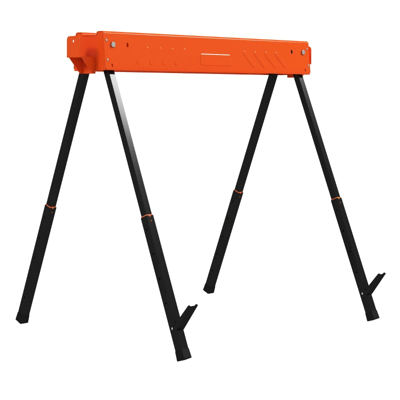 HOMCOM Lot de 2 Tréteaux Pliables en Métal, Charge Max. 500 kg, Tréteaux Portables, Hauteur Réglable 71-85,5cm, Orange