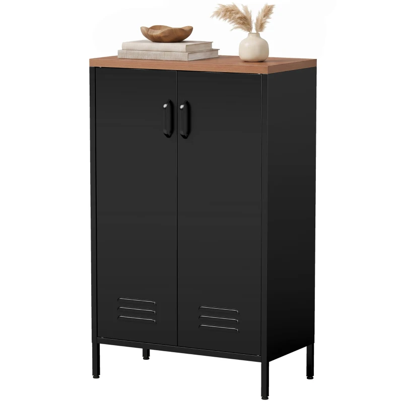 HOMCOM Aparador de Metal con 2 Puertas y Estante Regulable, para Salón/Estudio, Negro