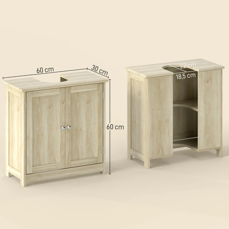 kleankin Meuble Salle de Bain sous Lavabo, Meuble sous-Vasque, Placard 2 Portes avec Étagère, 60x30x60cm, Chêne