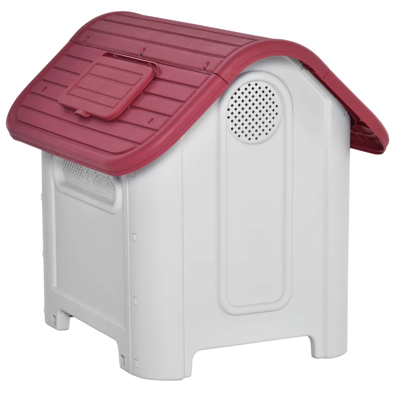 PawHut Niche pour chien extérieur et intérieur double porte en métal et multi-ventilation 59 x 75 x 66 cm rouge