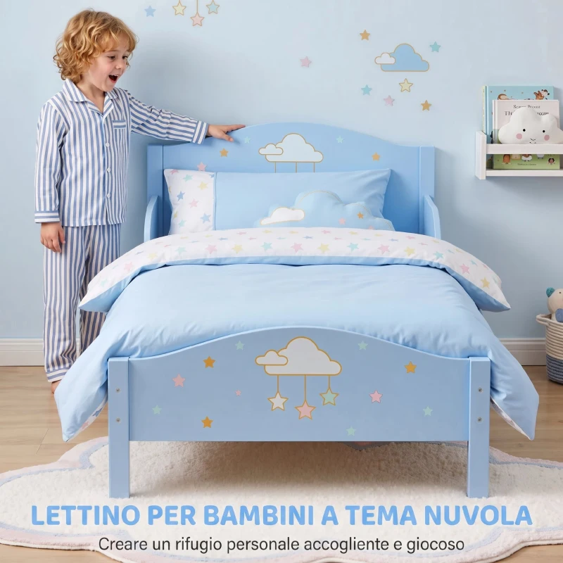 AIYAPLAY Letto Montessori per Bambini 3-6 Anni 146x76.5cm, Sponde Anti-Caduta, Forma di Nuvola per Cameretta, Blu