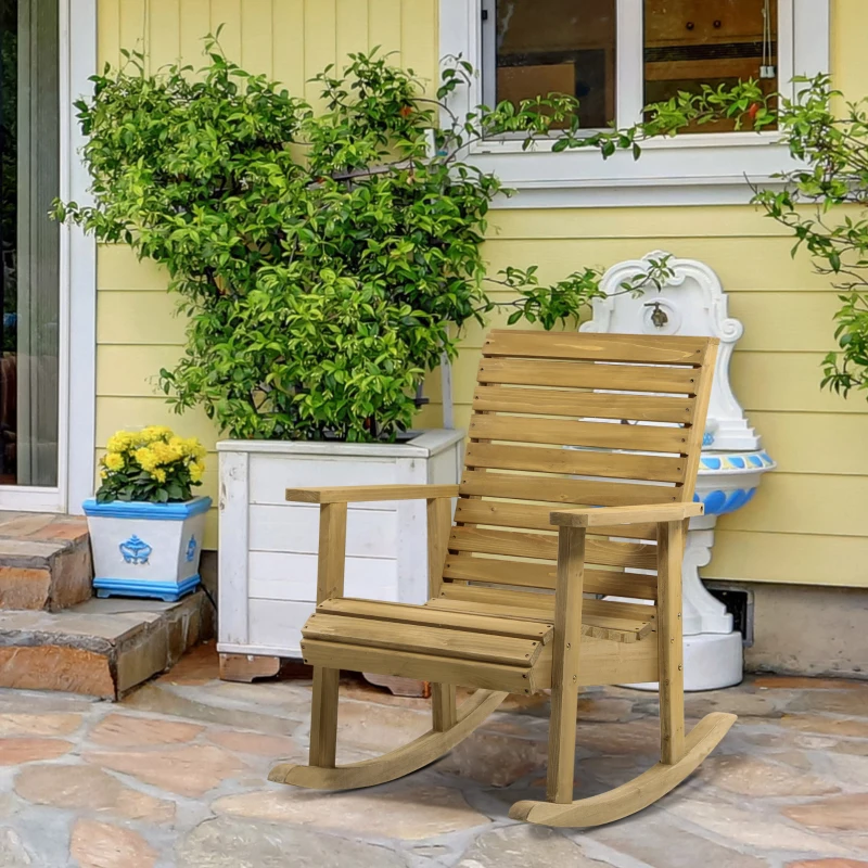 Outsunny Fauteuil à bascule rocking chair d'extérieur jardin en bois massif - 64 x 86 x 85 cm marron