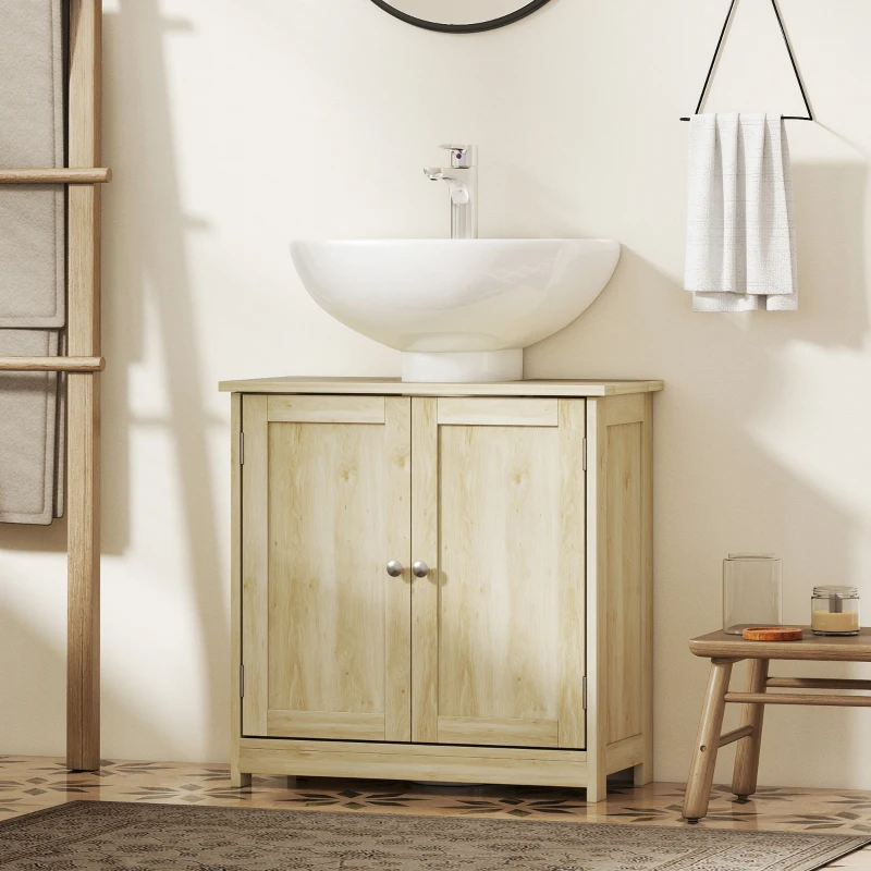 kleankin Meuble Salle de Bain sous Lavabo, Meuble sous-Vasque, Placard 2 Portes avec Étagère, 60x30x60cm, Chêne