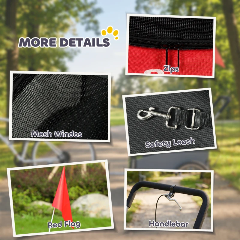 PawHut Remorque Vélo Chien 2-en-1 pour Chien Moyen avec Suspension, Pneus à Dégagement Rapide, Réflecteurs, 160x71x101cm, Rouge