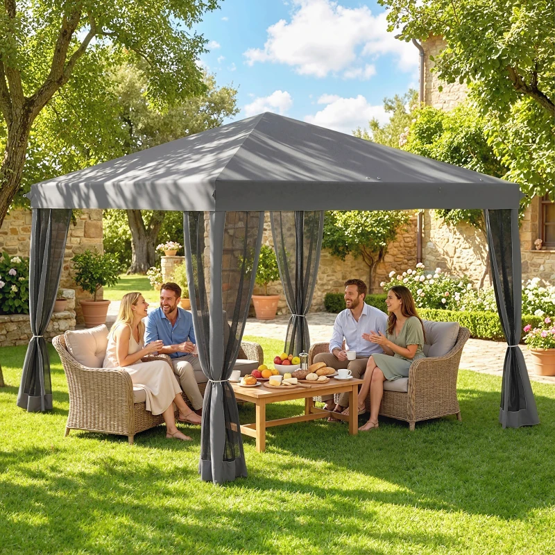 Outsunny Tonnelle pop-up Barnum Pliant Style Colonial 3 x 3 m 4 moustiquaires + Sac de Transport gris