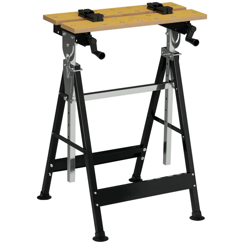 HOMCOM Banc de lucru pliabil cu 4 menghine, înălțime și unghi reglabile, capacitate 100 kg, negru și lemn