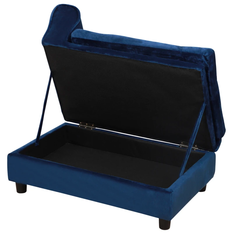 PawHut Sofá para mascotas con almacenamiento, cojín suave, hasta 15 kg de capacidad, revestimiento de peluche, armazón de madera dura, Azul