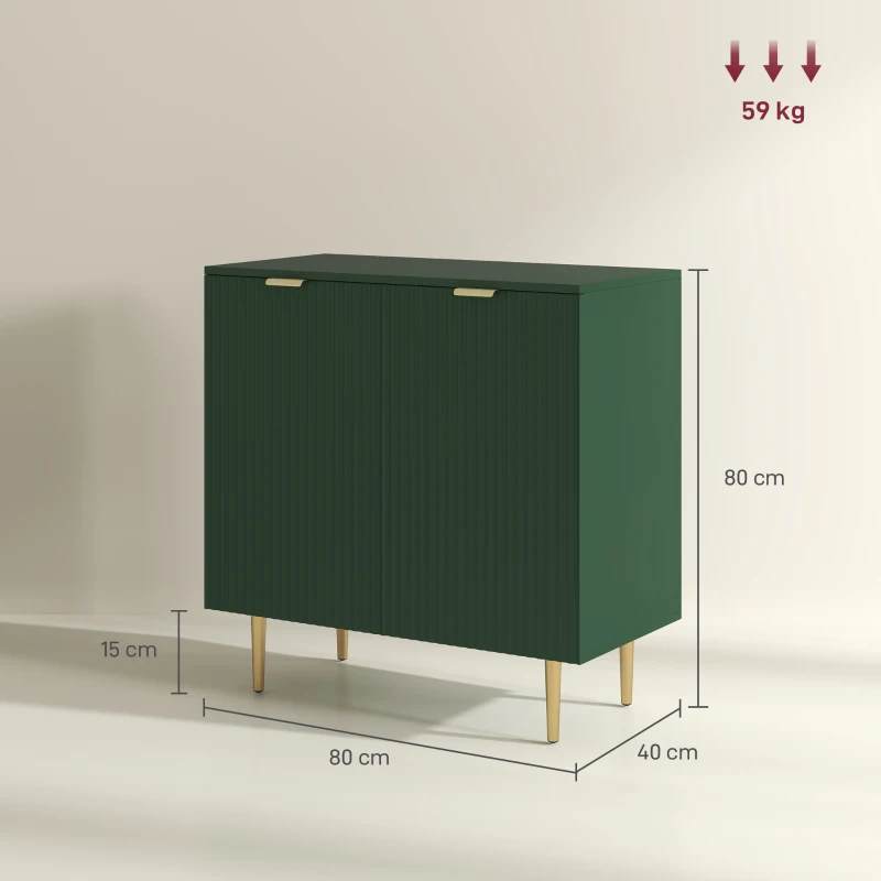 HOMCOM Buffet cuisine meuble de rangement avec 2 portes étagère réglable pieds métalliques surélevés 80 x 40 x 80 cm vert olive