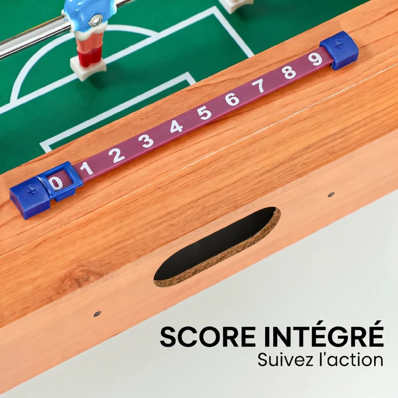 SPORTNOW Mini Babyfoot Jeu de Table Baby-Foot Panneaux de Score et 2 Balles 50,6x50,5x18cm Finition Bois Naturel