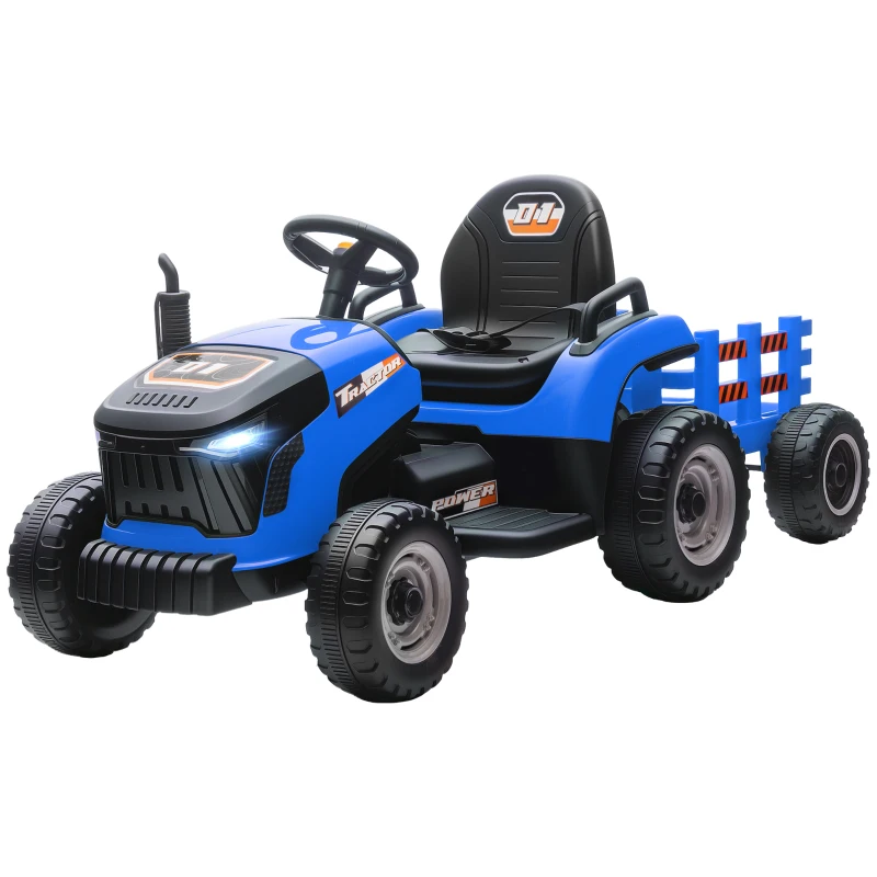 AIYAPLAY 2 in 1 Trattore Elettrico per Bambini 3-8 Anni con Rimorchio Staccabile, Telecomando, Musica, Luci, Blu