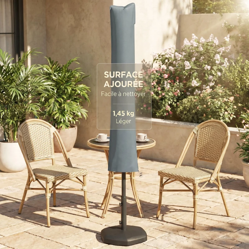 Outsunny Housse de Protection imperméable pour Parasol Droit avec Fermeture éclair et Cordon de Serrage Gris