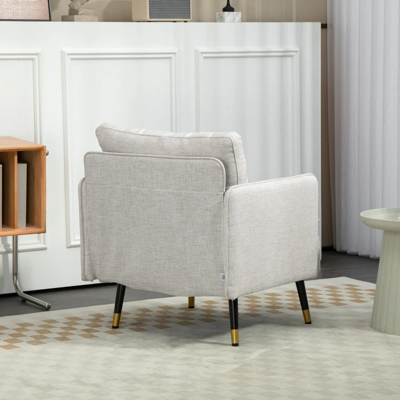 HOMCOM Fauteuil scandinave dossier capitonné avec passepoil en tissu 76 x 68 x 80 cm crème et pieds en métal noir et doré