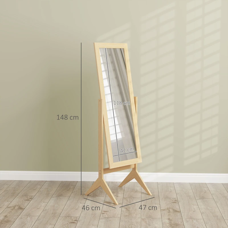 HOMCOM Miroir en pied grand miroir de sol inclinaison réglable pour dressing chambre 47 x 46 x 148 cm en chêne