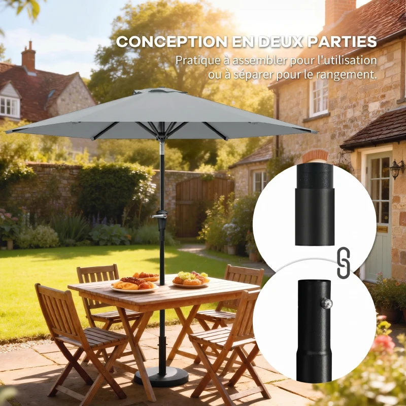 Outsunny Parasol de jardin Parasol droit hexagonal inclinable Ø 2,3 x 2,16H m métal polyester haute densité gris