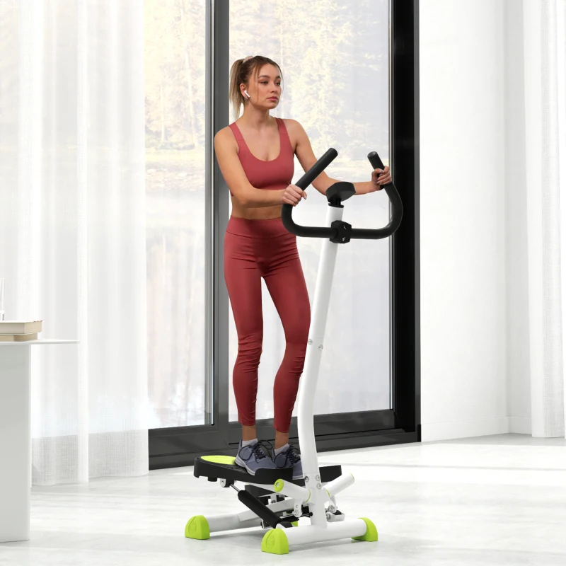 HOMCOM Stepper con Manubrio, Pedali Antiscivolo e Monitor LCD, in Acciaio e ABS, 55x44x108 cm, Bianco Nero e Verde