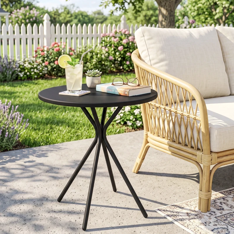 Outsunny Table de jardin ronde Ø 60 cm, table de terrasse cadre en acier, charge de 50 kg, pour intérieur et extérieur, noir