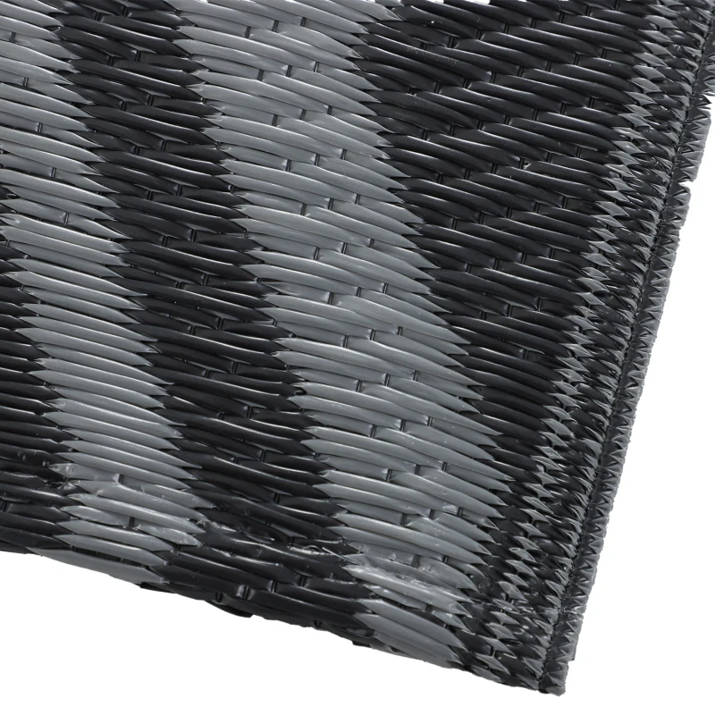 Outsunny Tapis d'extérieur réversible 1,8 x 2,7 m, en PP résistant aux intempéries, sac de transport inclus, noir et gris