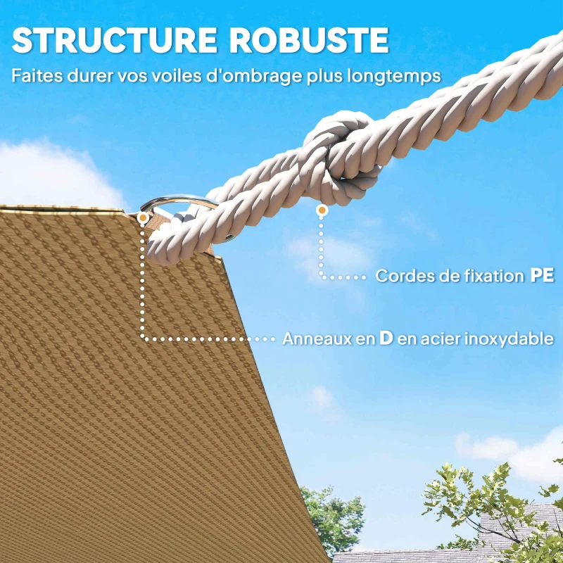 Outsunny Voile d'ombrage rectangulaire 4x6m toile ombrage extérieur protection anti-UV 185g/m² HDPE, pour jardin terrasse extérieur patio piscine balcon, sable
