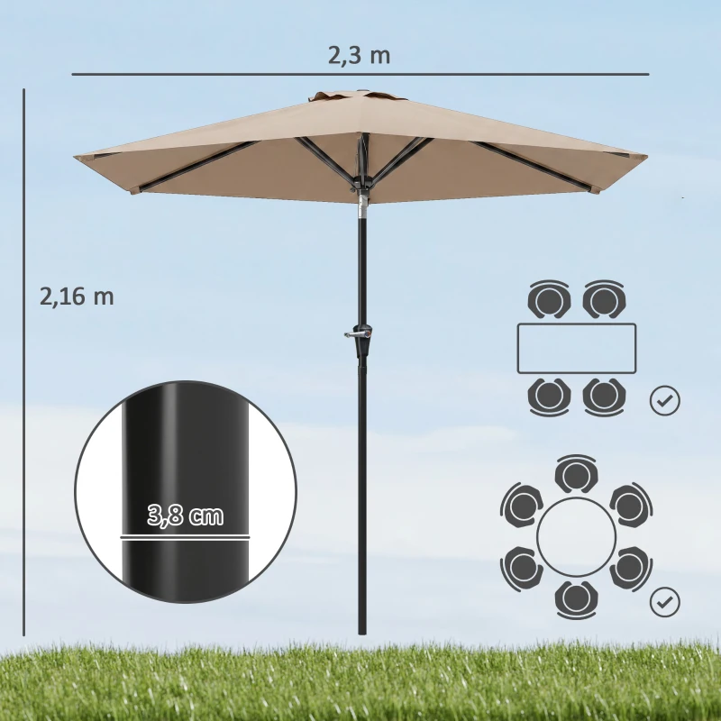 Outsunny Parasol de jardin Parasol droit hexagonal inclinable Ø 2,3 x 2,16H m métal polyester haute densité beige