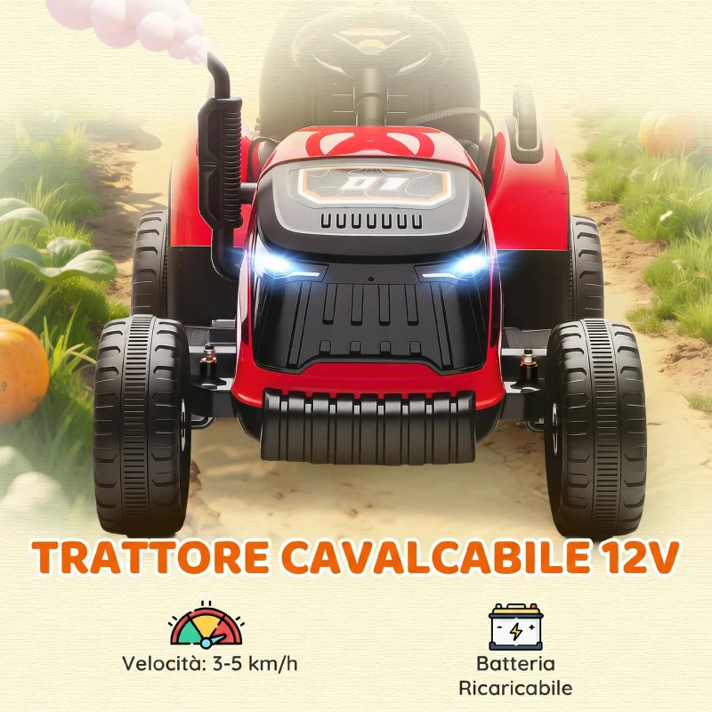 AIYAPLAY 2 in 1 Trattore Elettrico per Bambini 3-8 Anni con Rimorchio Staccabile, Telecomando, Musica, Luci, Rosso