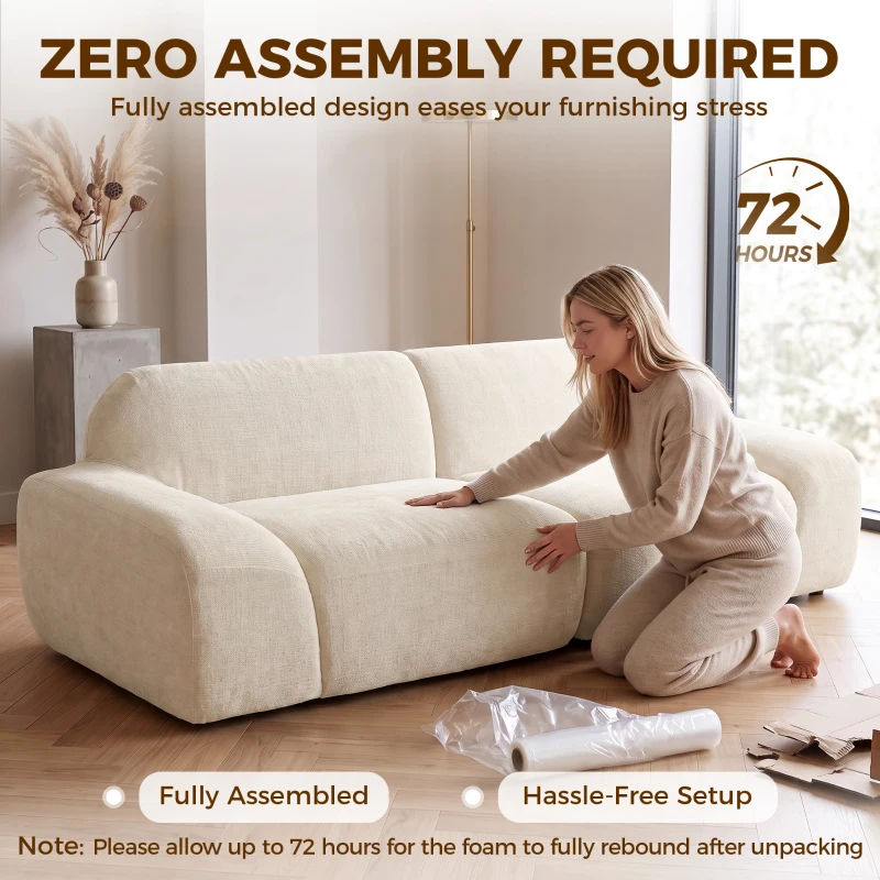 HOMCOM Canapé 3 Places en Chenille 244 cm, Canapé Salon Moderne, Assise et Accoudoirs Larges, Ressorts Ensachés, Crème