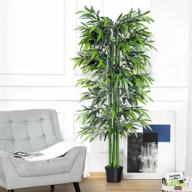 Outsunny Bambou Artificiel XXL 1,80H m arbre artificiel Feuilles denses réalistes Pot Inclus Noir Vert