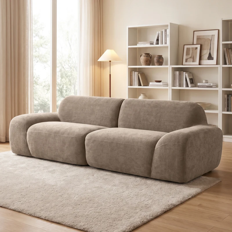 HOMCOM Sofá 3 Lugares em Chenille 244 cm, Sofá de Sala Moderno, Assento e Apoios de Braços Largos, Molas Ensacadas, Castanho Claro