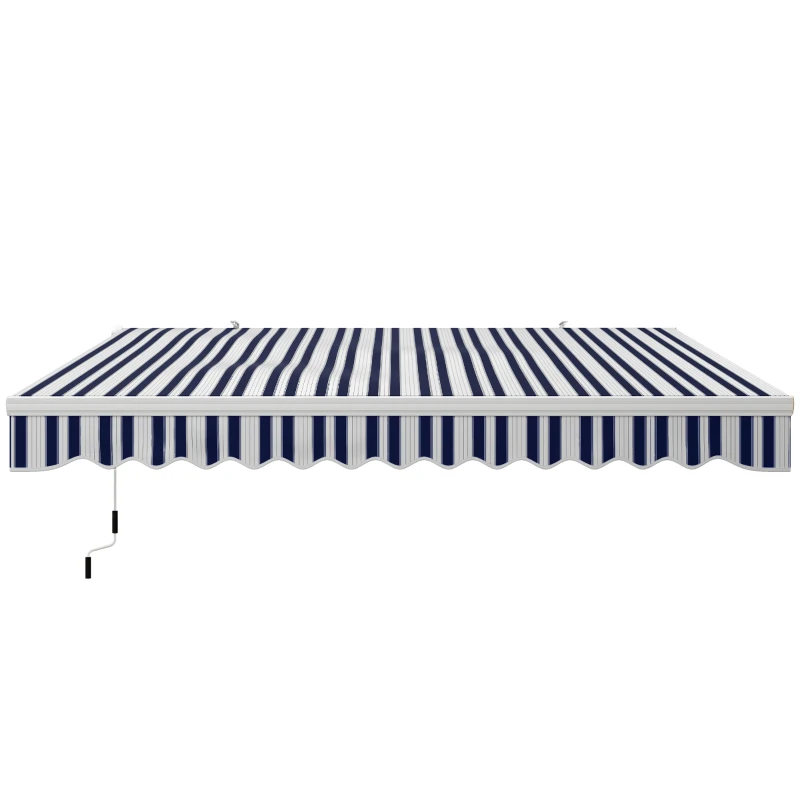 Outsunny Store banne manuel rétractable 395 x 245 cm avec manivelle, polyester 280 g/m² protection UV, aluminium, bleu et blanc