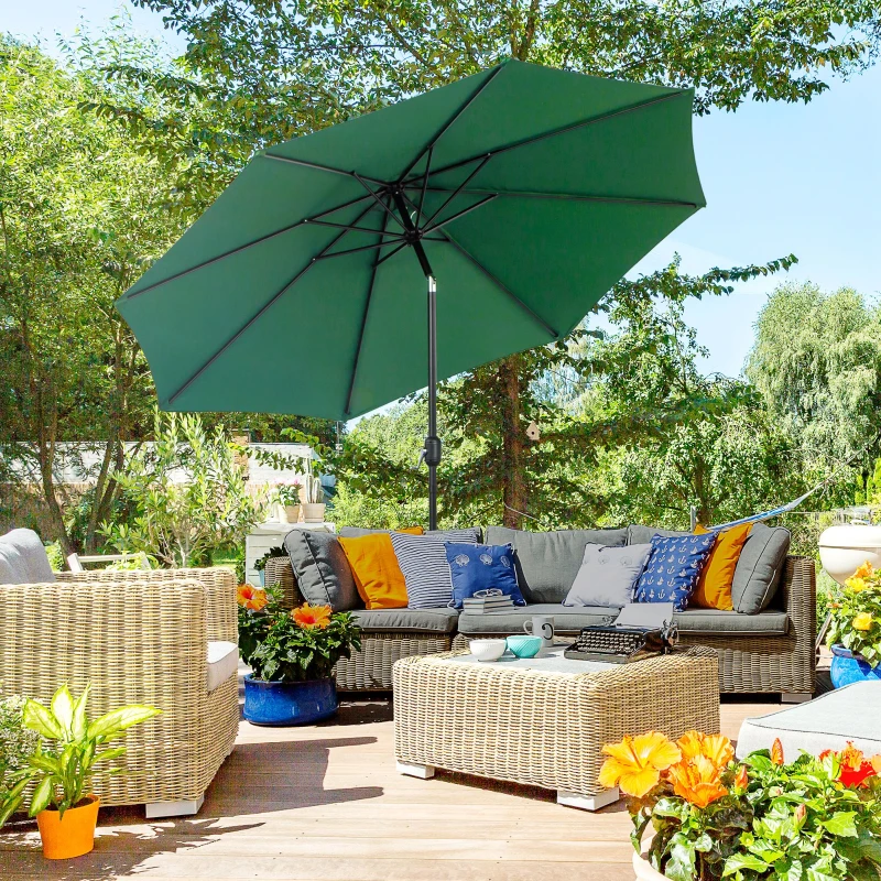 Outsunny Parasol de Jardin Extérieur 3x3 m, Parasol Inclinable Octogone avec Manivelle, 8 Baleines, Anti-UV, Vert