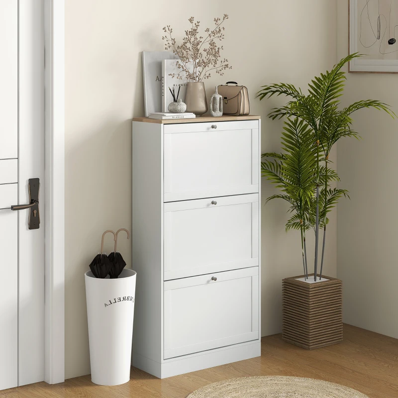 HOMCOM Meuble à chaussures style scandinave 3 portes abattants 18 paires de chaussures 60 x 23,5 x 115 cm blanc aspect bois