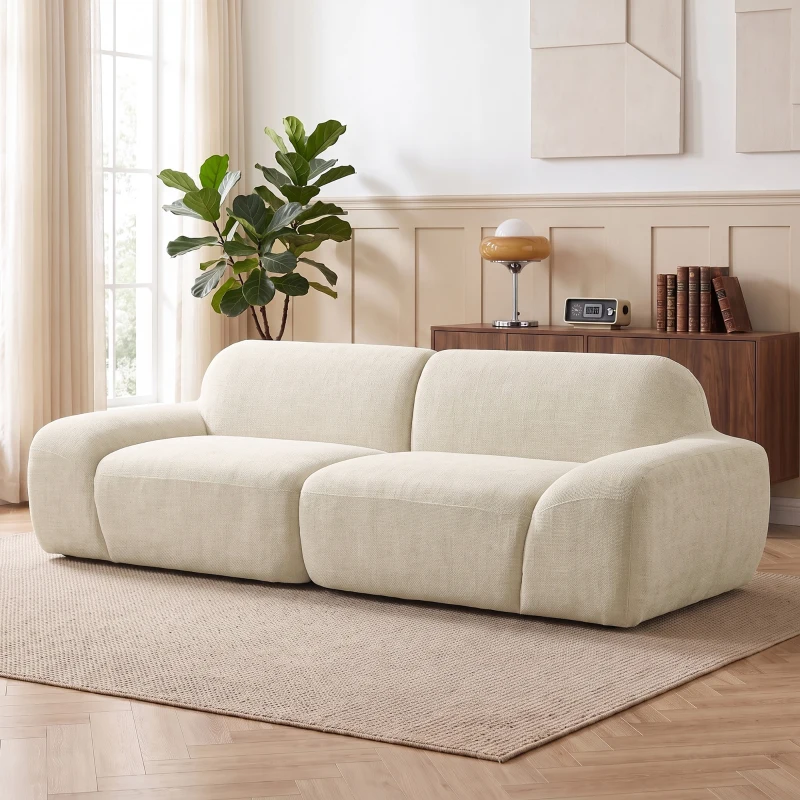 HOMCOM Canapea 3 locuri din chenille 244 cm, canapea modernă pentru living, șezut și brațare late, arcuri individuale (pocket), crem
