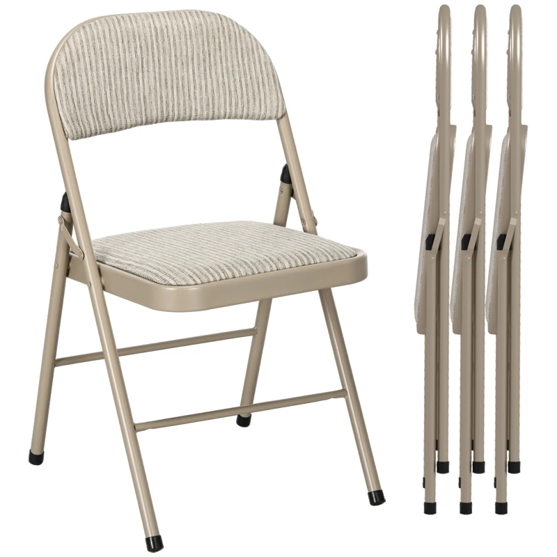 HOMCOM Set di 4 Sedie Pieghevoli con Seduta Imbottita in poliestere e Struttura in Acciaio, Beige